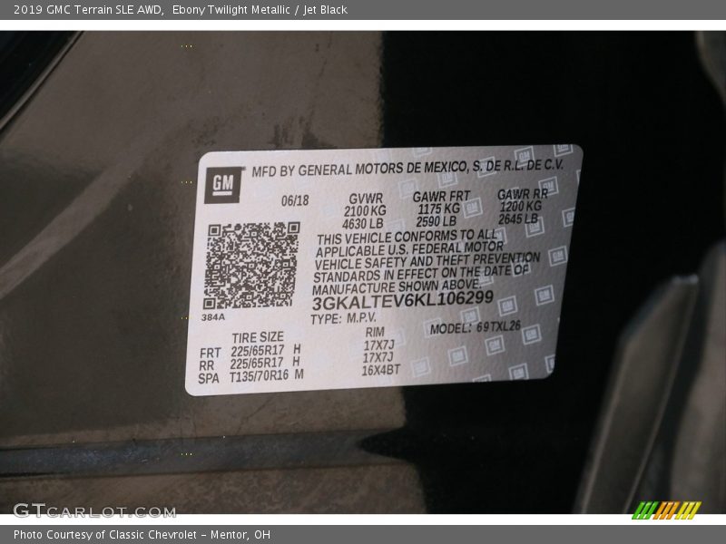 Ebony Twilight Metallic / Jet Black 2019 GMC Terrain SLE AWD