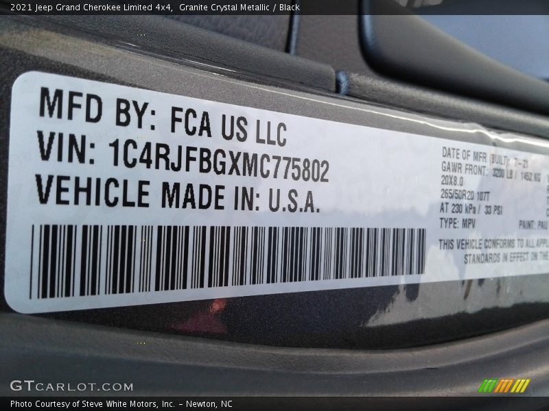 Granite Crystal Metallic / Black 2021 Jeep Grand Cherokee Limited 4x4