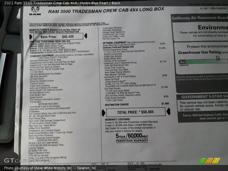  2021 3500 Tradesman Crew Cab 4x4 Window Sticker