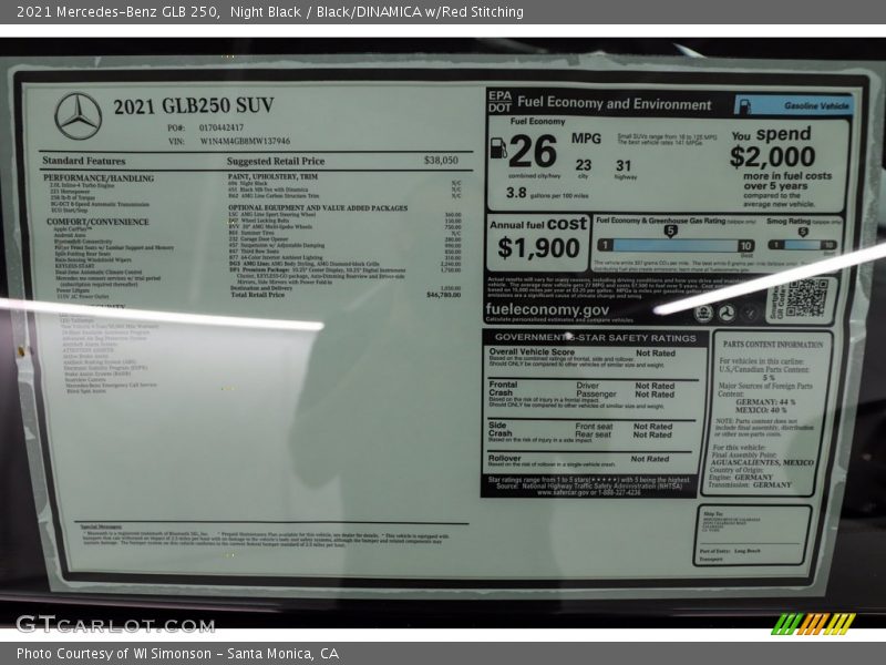 Night Black / Black/DINAMICA w/Red Stitching 2021 Mercedes-Benz GLB 250