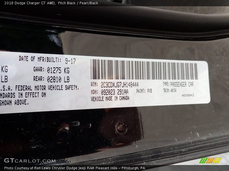 Pitch Black / Pearl/Black 2018 Dodge Charger GT AWD