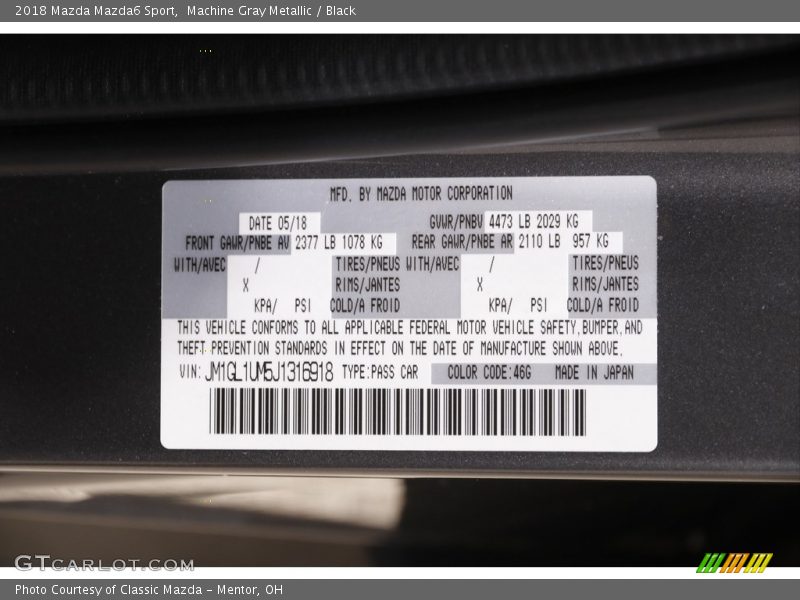 Machine Gray Metallic / Black 2018 Mazda Mazda6 Sport