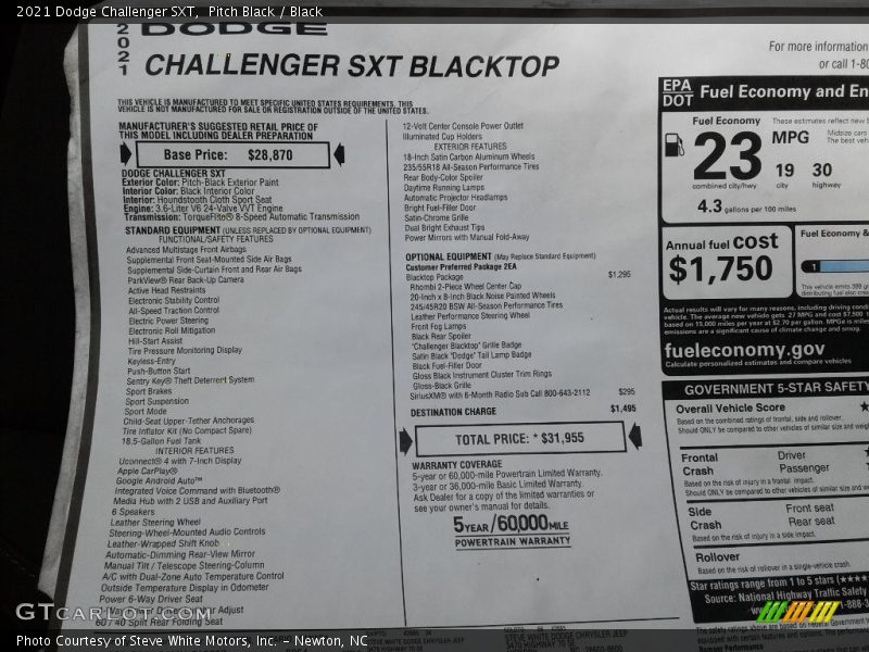  2021 Challenger SXT Window Sticker