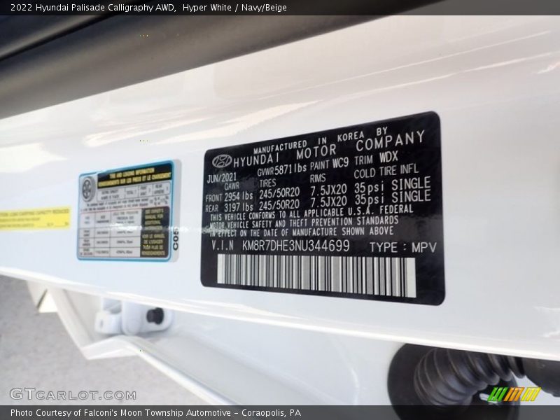 2022 Palisade Calligraphy AWD Hyper White Color Code WC9