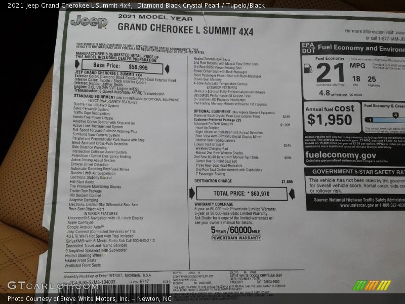 2021 Grand Cherokee L Summit 4x4 Window Sticker