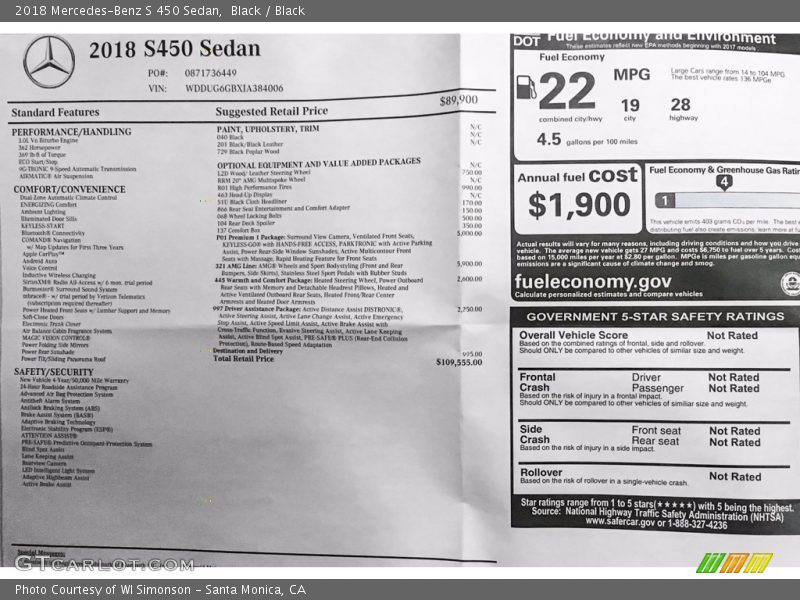 Black / Black 2018 Mercedes-Benz S 450 Sedan