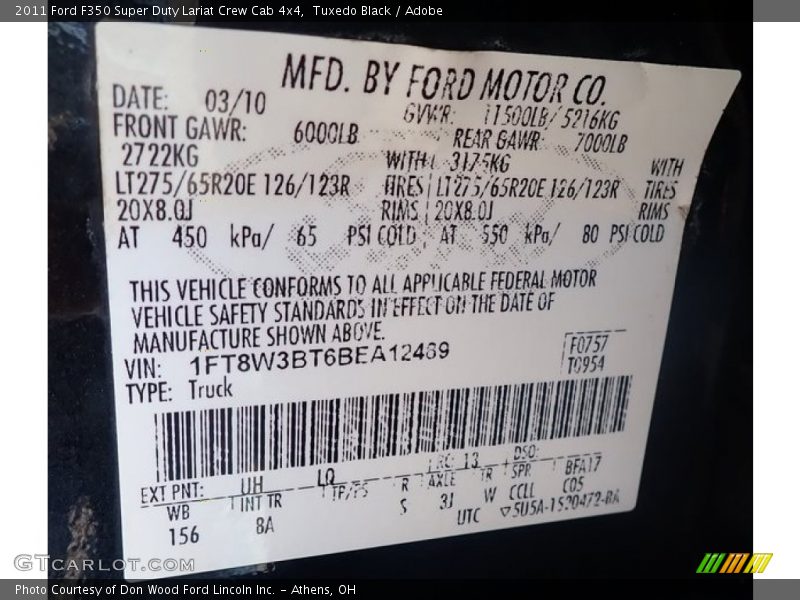 Tuxedo Black / Adobe 2011 Ford F350 Super Duty Lariat Crew Cab 4x4