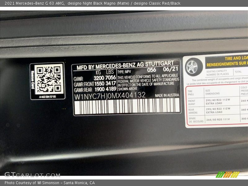 2021 G 63 AMG designo Night Black Magno (Matte) Color Code 056