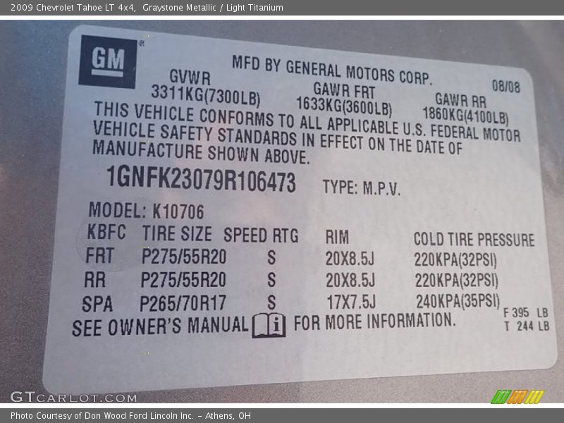 Graystone Metallic / Light Titanium 2009 Chevrolet Tahoe LT 4x4