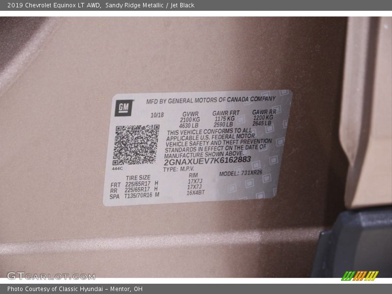 Sandy Ridge Metallic / Jet Black 2019 Chevrolet Equinox LT AWD