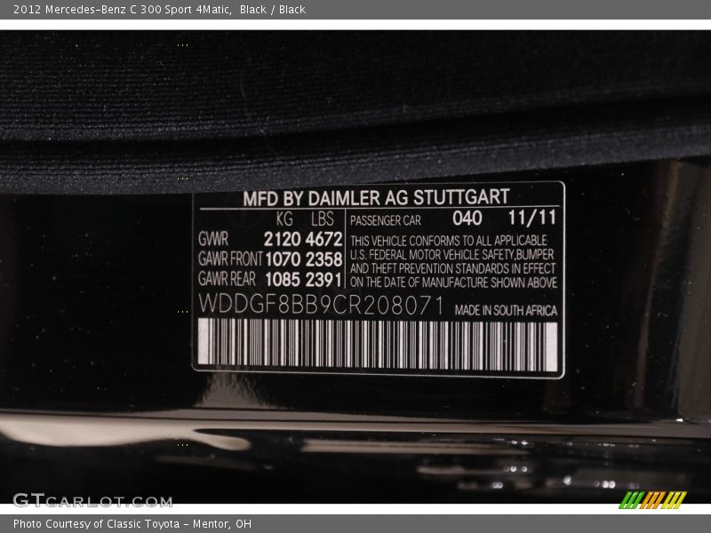Black / Black 2012 Mercedes-Benz C 300 Sport 4Matic