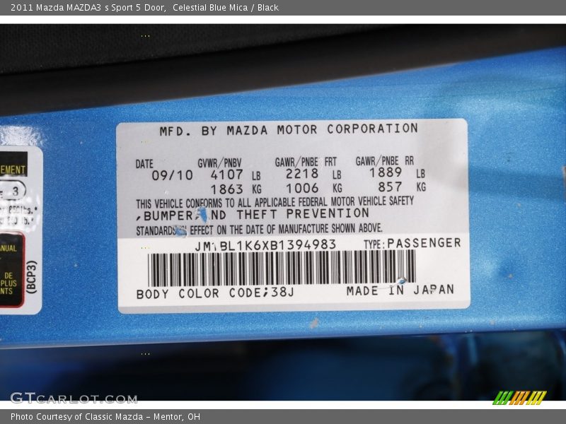 Celestial Blue Mica / Black 2011 Mazda MAZDA3 s Sport 5 Door
