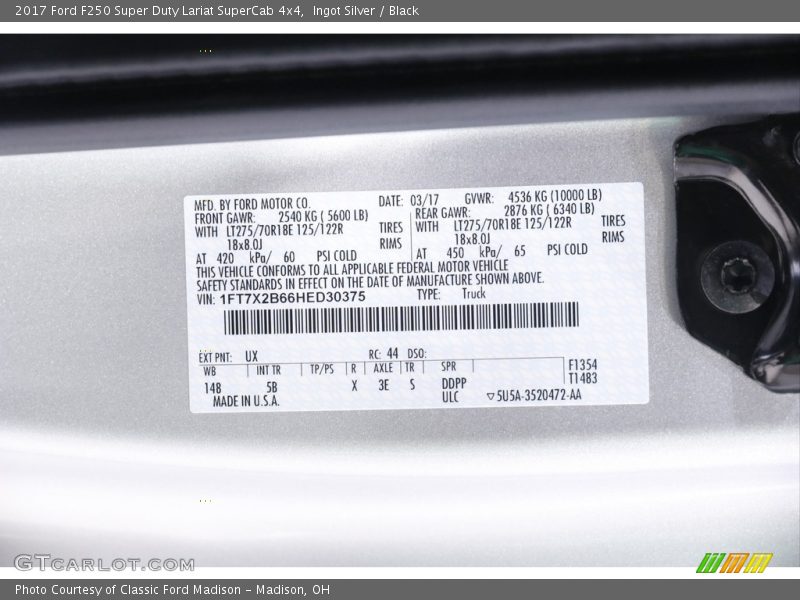 Ingot Silver / Black 2017 Ford F250 Super Duty Lariat SuperCab 4x4