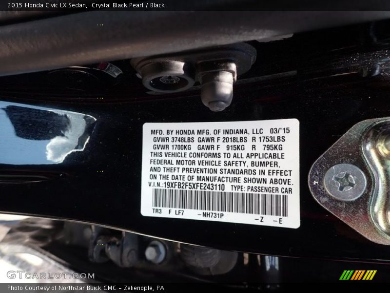 Crystal Black Pearl / Black 2015 Honda Civic LX Sedan