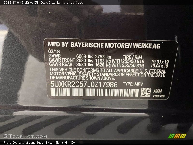 Dark Graphite Metallic / Black 2018 BMW X5 sDrive35i