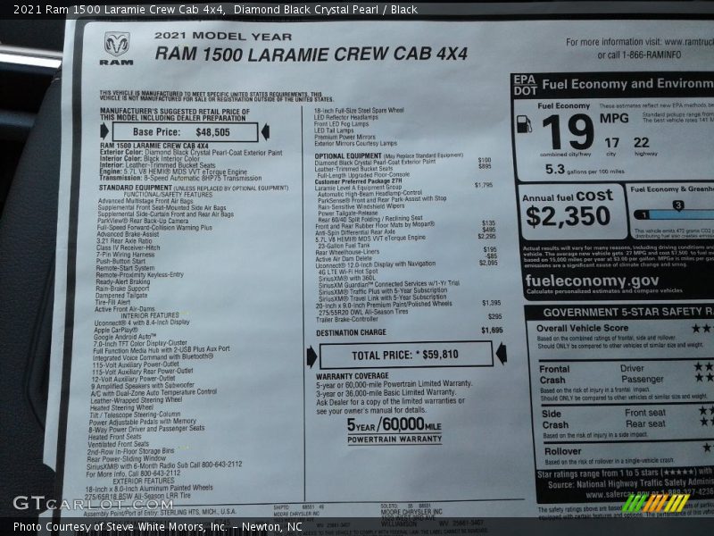 Diamond Black Crystal Pearl / Black 2021 Ram 1500 Laramie Crew Cab 4x4