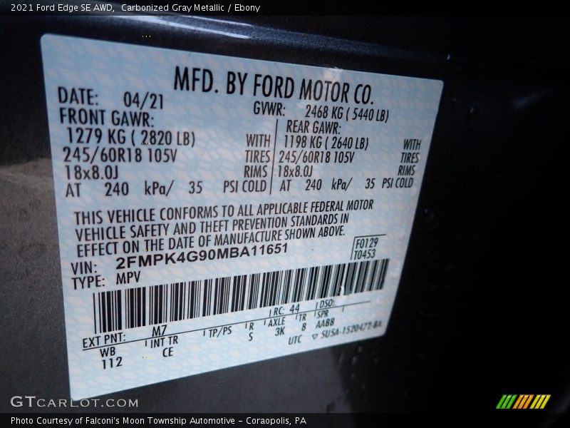 2021 Edge SE AWD Carbonized Gray Metallic Color Code M7