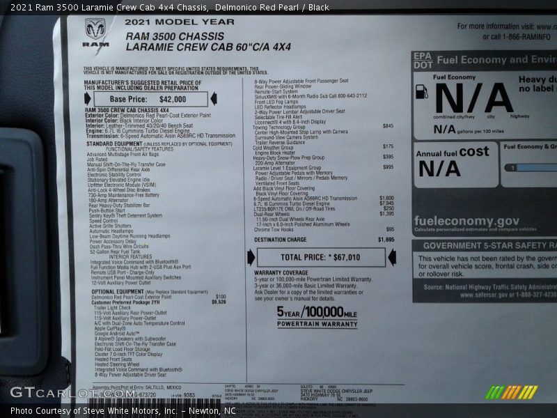  2021 3500 Laramie Crew Cab 4x4 Chassis Window Sticker