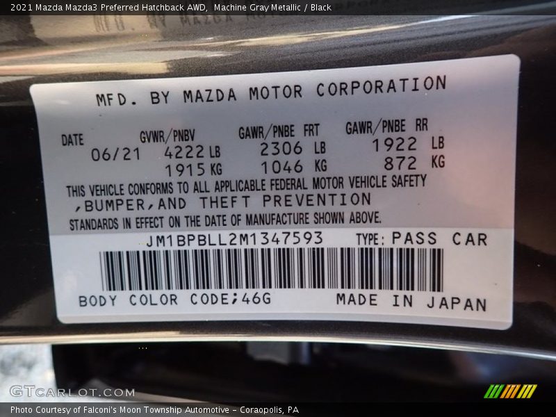 Machine Gray Metallic / Black 2021 Mazda Mazda3 Preferred Hatchback AWD
