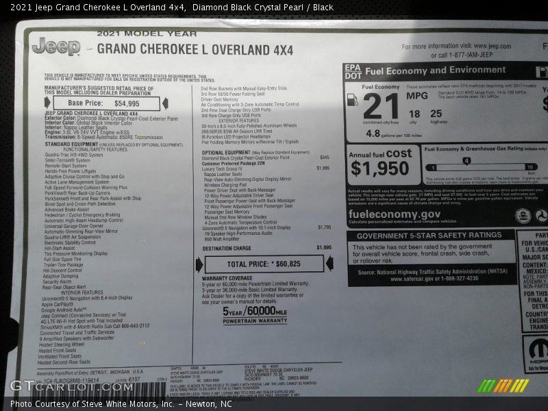 Diamond Black Crystal Pearl / Black 2021 Jeep Grand Cherokee L Overland 4x4