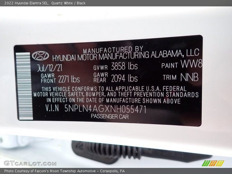Quartz White / Black 2022 Hyundai Elantra SEL
