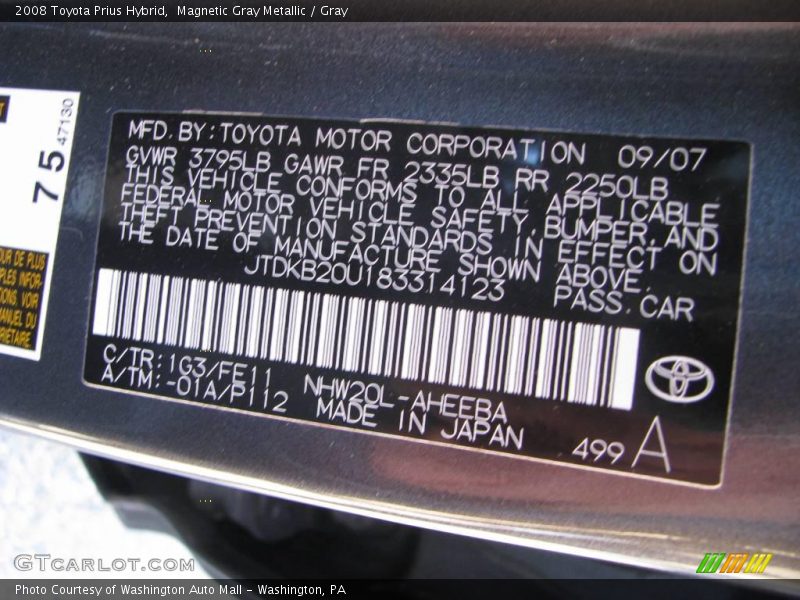 Magnetic Gray Metallic / Gray 2008 Toyota Prius Hybrid