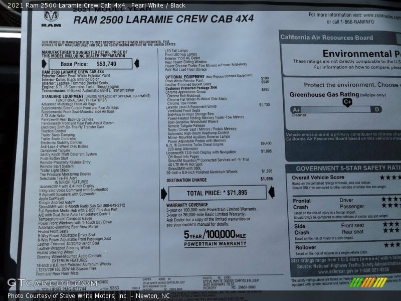 Pearl White / Black 2021 Ram 2500 Laramie Crew Cab 4x4