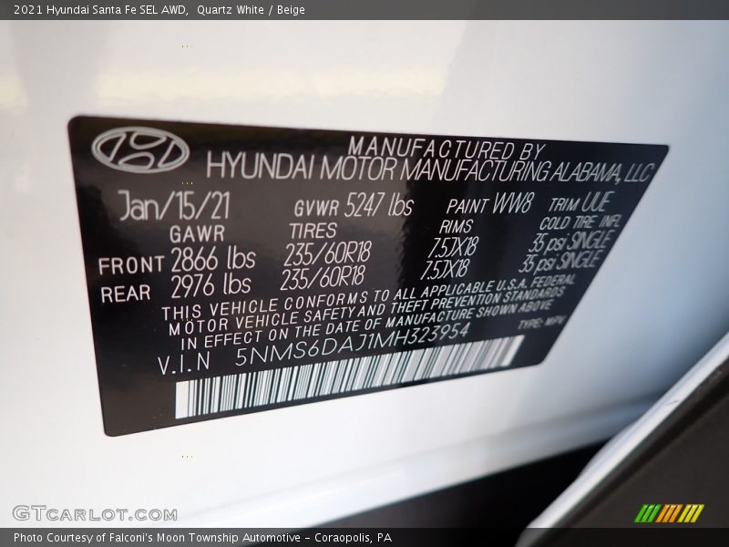 Quartz White / Beige 2021 Hyundai Santa Fe SEL AWD