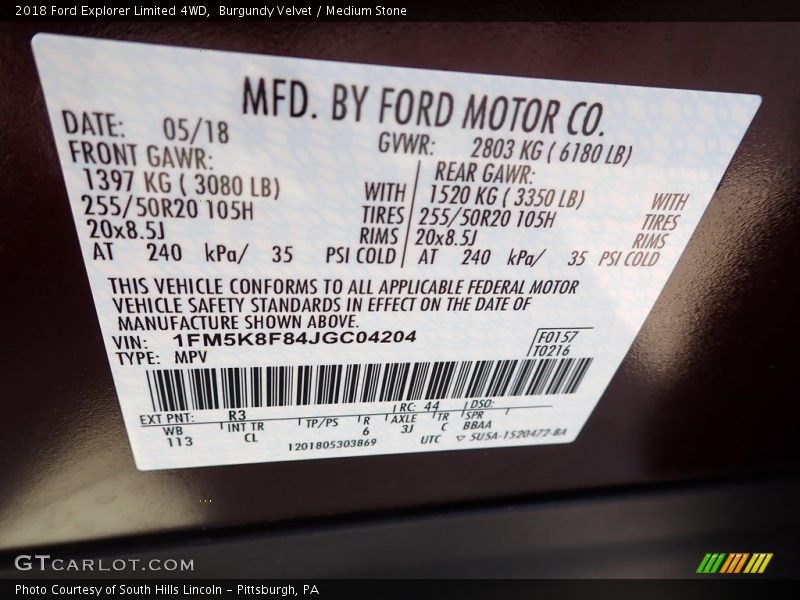 Burgundy Velvet / Medium Stone 2018 Ford Explorer Limited 4WD