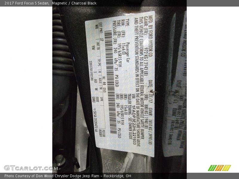 Magnetic / Charcoal Black 2017 Ford Focus S Sedan