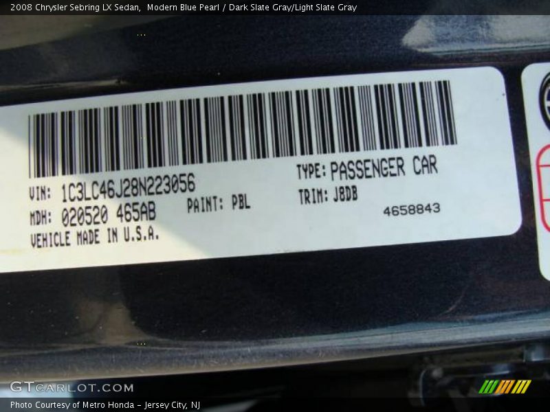 Modern Blue Pearl / Dark Slate Gray/Light Slate Gray 2008 Chrysler Sebring LX Sedan