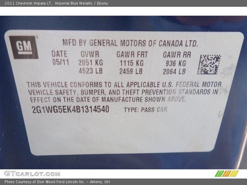 Imperial Blue Metallic / Ebony 2011 Chevrolet Impala LT