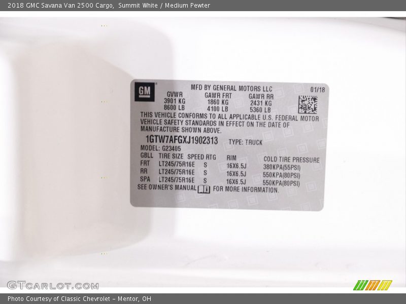 Summit White / Medium Pewter 2018 GMC Savana Van 2500 Cargo