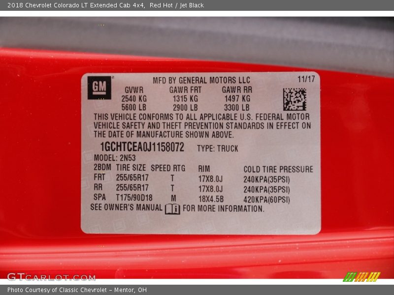 Red Hot / Jet Black 2018 Chevrolet Colorado LT Extended Cab 4x4
