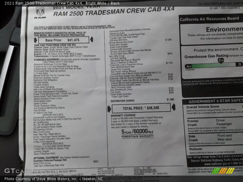 Bright White / Black 2021 Ram 2500 Tradesman Crew Cab 4x4