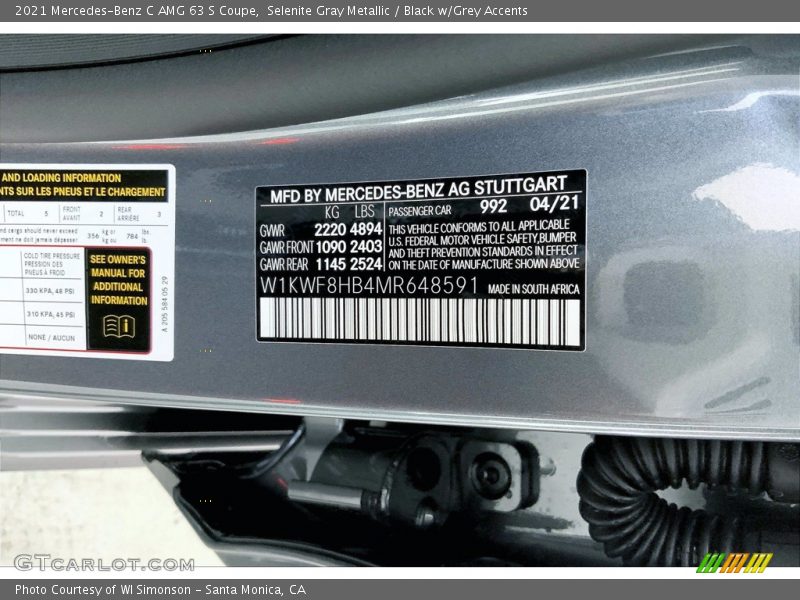 2021 C AMG 63 S Coupe Selenite Gray Metallic Color Code 992