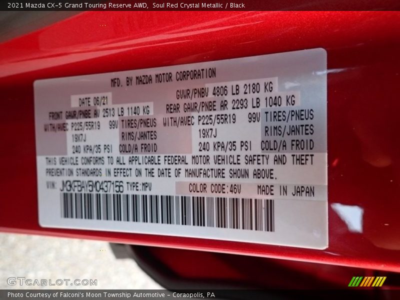 2021 CX-5 Grand Touring Reserve AWD Soul Red Crystal Metallic Color Code 46V