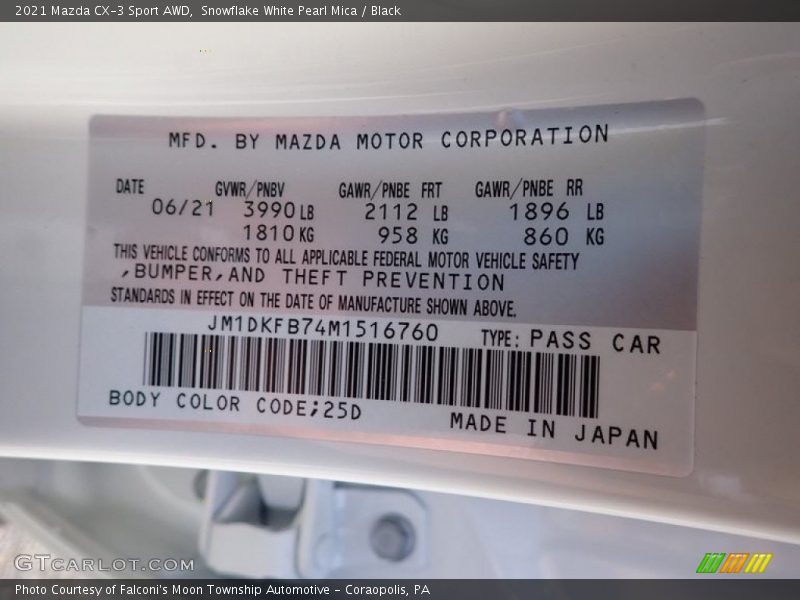 Snowflake White Pearl Mica / Black 2021 Mazda CX-3 Sport AWD