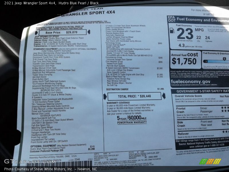  2021 Wrangler Sport 4x4 Window Sticker