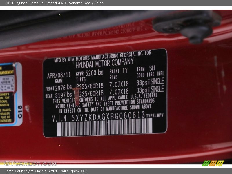 Sonoran Red / Beige 2011 Hyundai Santa Fe Limited AWD