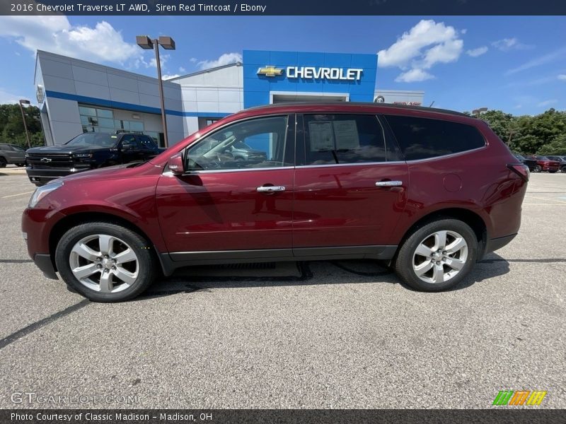 Siren Red Tintcoat / Ebony 2016 Chevrolet Traverse LT AWD