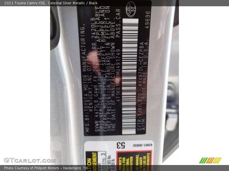 2021 Camry XSE Celestial Silver Metallic Color Code 1J9