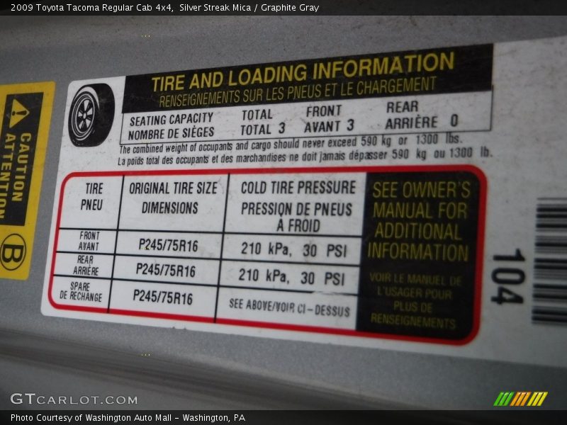 Silver Streak Mica / Graphite Gray 2009 Toyota Tacoma Regular Cab 4x4