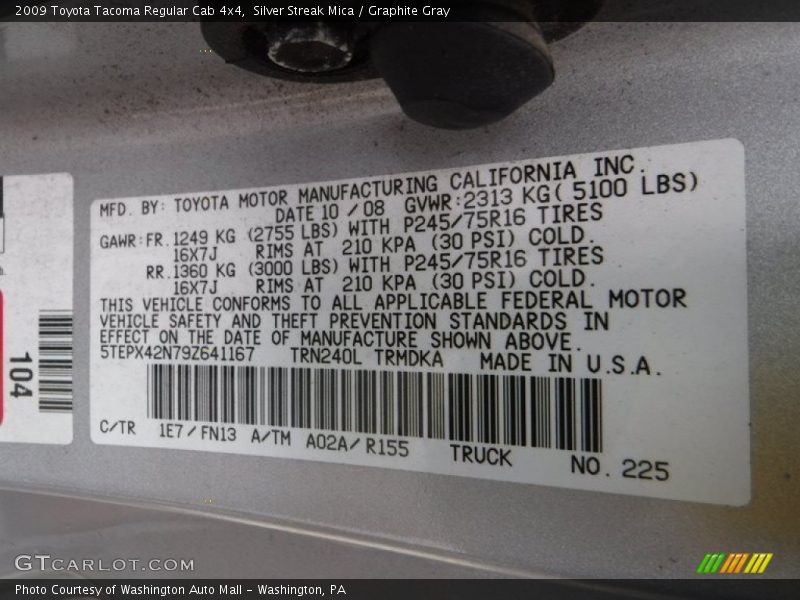 Silver Streak Mica / Graphite Gray 2009 Toyota Tacoma Regular Cab 4x4