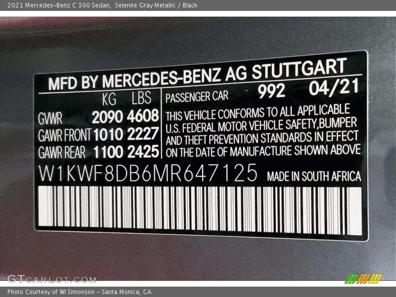Selenite Gray Metallic / Black 2021 Mercedes-Benz C 300 Sedan