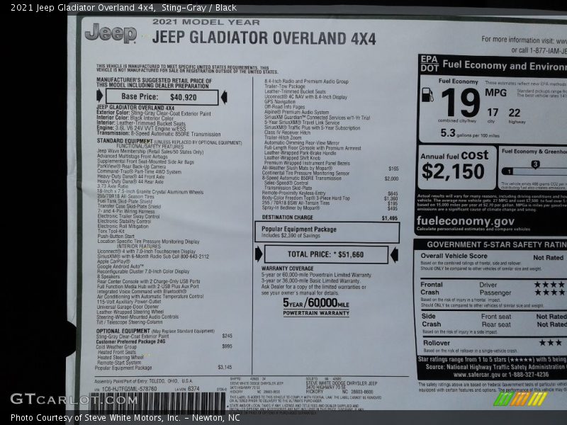 Sting-Gray / Black 2021 Jeep Gladiator Overland 4x4