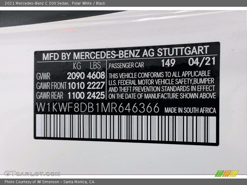 Polar White / Black 2021 Mercedes-Benz C 300 Sedan