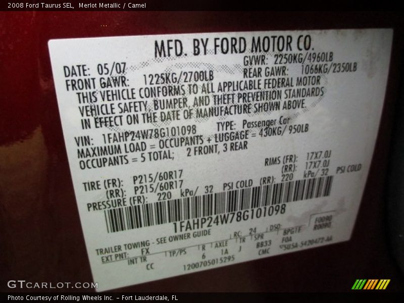 Merlot Metallic / Camel 2008 Ford Taurus SEL