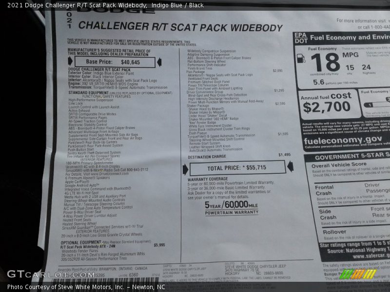 Indigo Blue / Black 2021 Dodge Challenger R/T Scat Pack Widebody