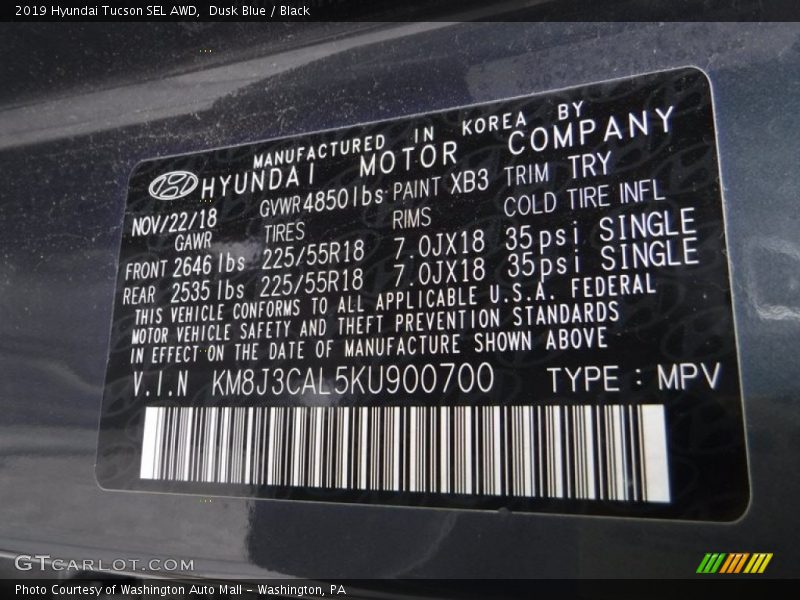 Dusk Blue / Black 2019 Hyundai Tucson SEL AWD